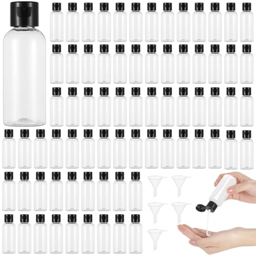 100 botellas de viaje de plástico transparente, recipientes a prueba de fugas de 60 ml con tapa abatible, botellas recargables para champú, loción y otros líquidos