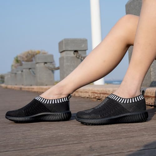 Image of konhill Womens Walking Shoes Slip On Sneakers Breathable Mesh Lightweight Casual Footwear for Daily Commute