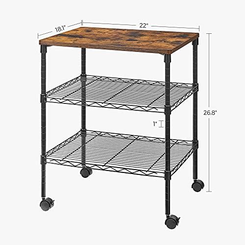 Songmics 3 Tier Printer Stand, Printer Table With Wheels, Rolling Printer Cart, Printer Desk With Metal Frame For Home Office, 22 X 18.1 X 26.8 Inches, Rustic Brown And Black Ulgr302B02 #TOP4