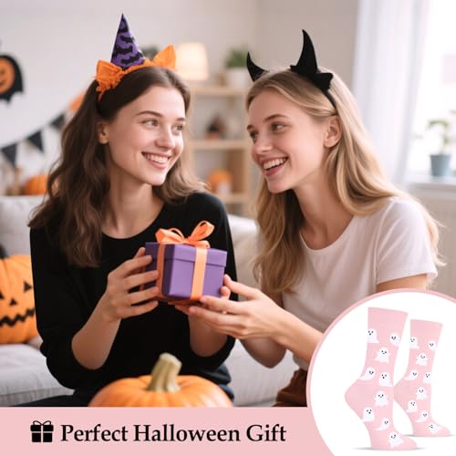 Cantustime Funny Pink Halloween Socks for Women Ladies & Teen Girls - Ghost Spooky Fun Cute Womens Novelty Crazy Funky Dress Crew Socks - Halloween Gifts Stockings Costumes - Image 7