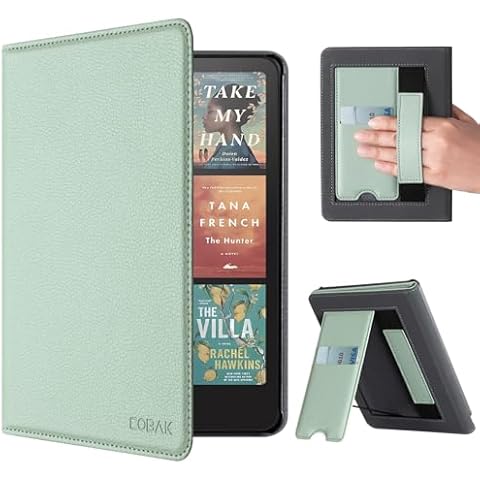 CoBak Case with Stand for Kindle Paperwhite 12th Gen 2024 Released (7") & Kindle Colorsoft Signature Edition - Durable PU Leather Cover with Auto Sleep Wake, Card Slot, Hand Strap Feature, Sage Green Cover