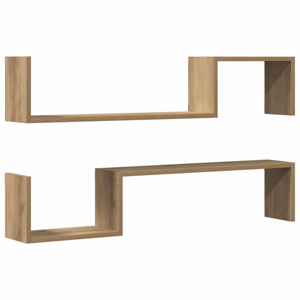 Estantería de pared 2 unidades de roble Artisan, 100 x 15 x 20 cm, material de madera, estantes flotantes para salón, oficina, dormitorio, montaje en pared, almacenamiento versátil
