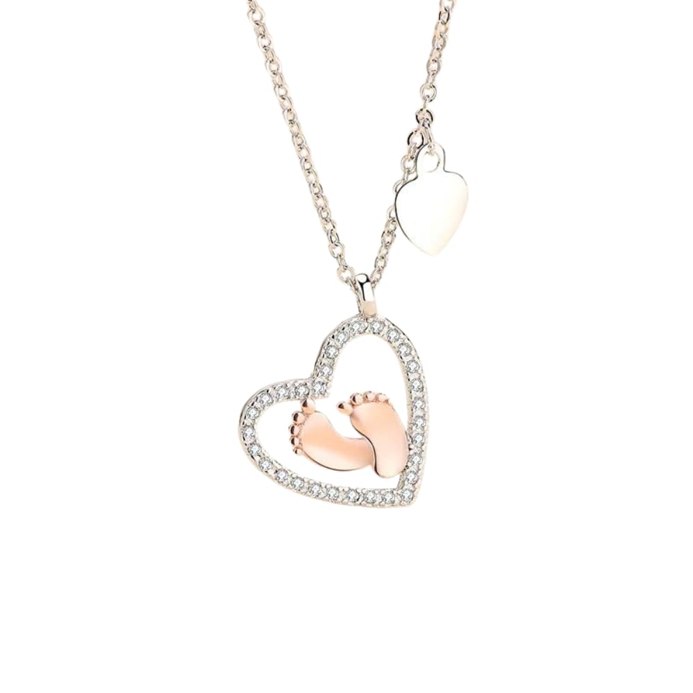 Amazing Gift for Mom to be - Baby Feet Heart 925 Sterling Silver Pendant Gift Set-image-14