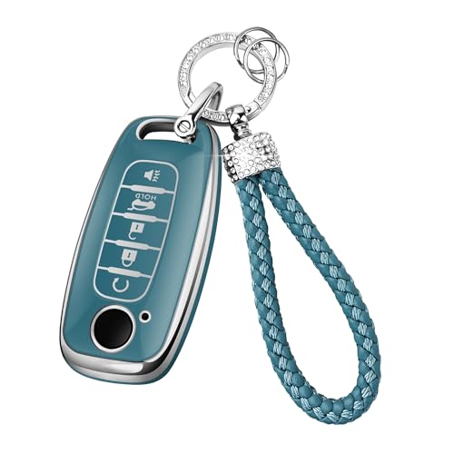 Bqepe Diamond Rope TPU Key Fob Cover Full 360 Protection for 2023 2024 2025 2026 Nissan Rogue Pathfinder and 2024 2025 2026 Sentra (Silver-grey 5 Buttons)