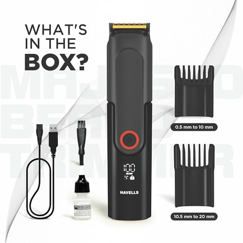 Havells Majesto Beard Trimmer BT8888|IPX7 Fully Washable|Trimmer for Men|With 40 Length Settings|Titanium Blade|For No Nicks & Cuts|Digital Display|Dual Speed Mode|Turbo Charge with 120 mins run time preview 2