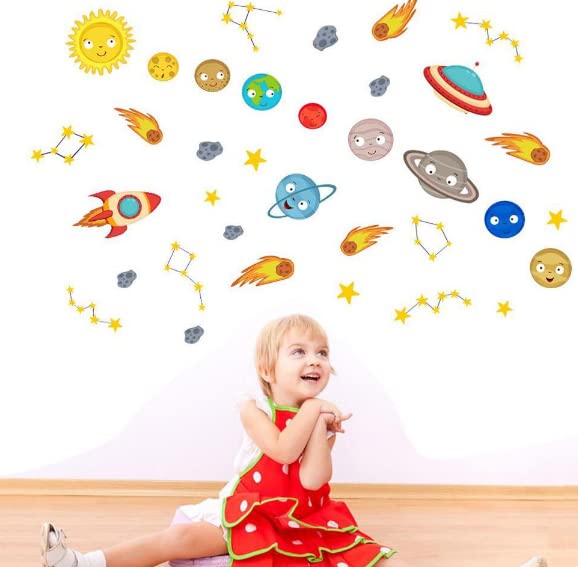 Pegatinas de pared de planetas del espacio fáciles de pegar sin burbujas 8