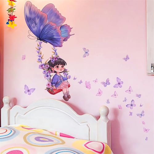 Vinilo decorativo mariposa niña morada, adhesivo para pared miniatura 4