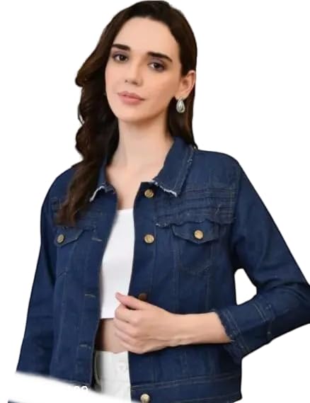 The SEREIN's Women’s Button-Down Solid Denim Stylish Dark Blue Jacket SRN_DNM_Jckt_Dblue_20