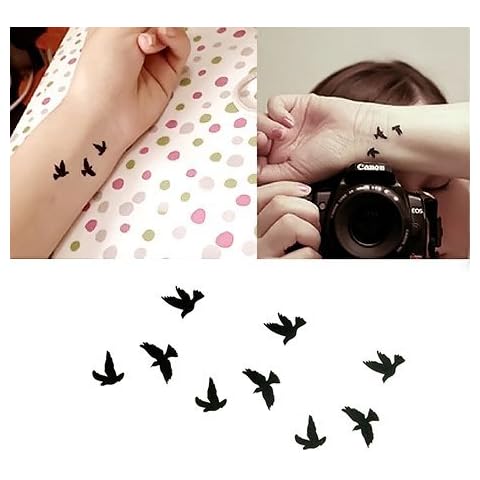 Oottati Small Cute Temporary Tattoo Black Bird (Set of 2) Cover