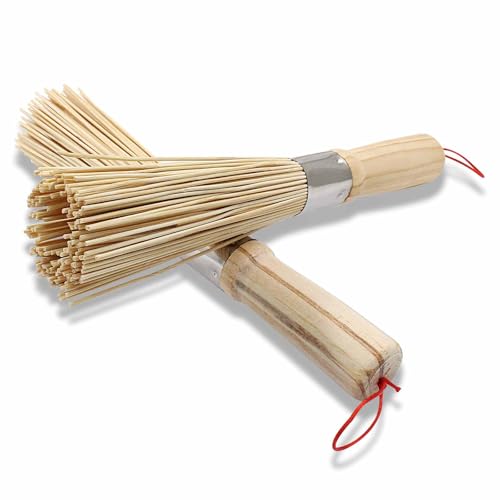 Kyuionty 2 Pack Natural Bamboo Wok Brush Traditional Kitchen Pan Cleaning Brush Bamboo Scrubber Scrub Brush Bamboo Pot Brush 10-Inch Length