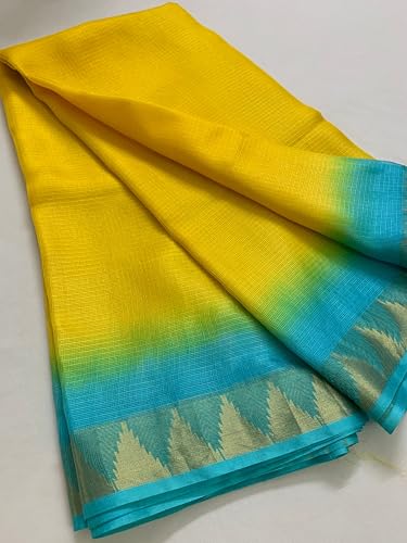 Image of Women's Bhagalpuri Pure Kota Doria Silk Net Saree With Temple Zari Border and Running Blouse Piece