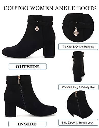 Coutgo Women's Ankle Boots Chunky Block Low Heel Vintage Tie Knot Booties Shoes with Side Zipper2