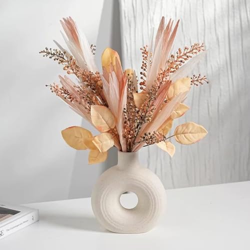 NAWEIDA Artificial Flower Arrangement with White Ceramic Vase, 17" Tall Decor for Coffee Table & Home, Silk Flowers for Indoor Decor, Ideal for Living Room, Bedroom & Special Occasions