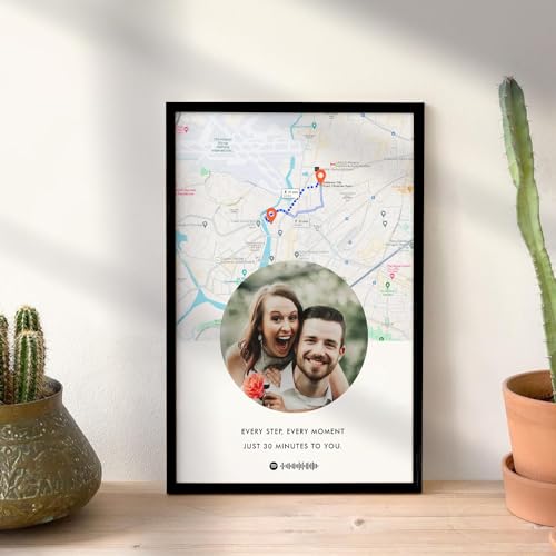 Image of Ritwika's Personalized Picture Frame With Long Distance Map - Customize Your Photo, Message, Place And Song | For Couples and Friends | In Two Size 9.5 x 13.5 & 13.5 x 19.5 Inch, Set of 1