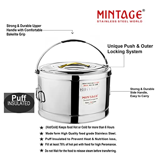 Mintage Stainless Steel Sambar Pot 15 Liters | Sambar Pot with Lid | Casserole for Cooking | Canteen & Hotel Container | Biryani Box |Hot Pot Picnic Jar Container Hot & Cold 12HR Thermal Serving Pots
