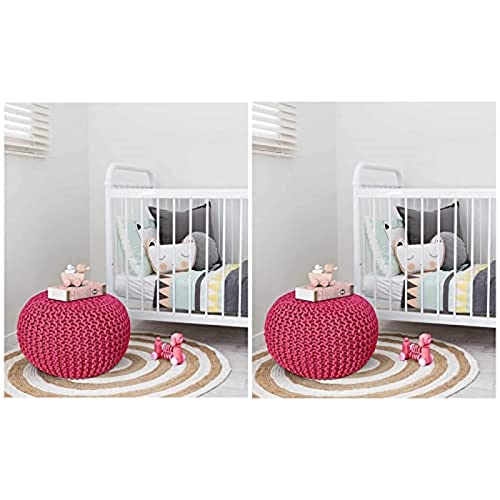 FR Creations Cotton Pouf Puffy for Living Room Sitting Round Ottoman Bean Filled Stool for Foot Rest - Hand Knitted Cable Style Dori Pouf (Pink 35x35x50 Inches)-Pack of 2-image-26