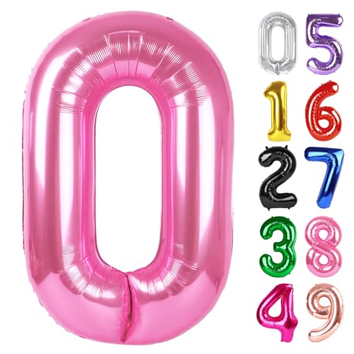 Image of Pink Number 0 Balloon 40 Inch, 0 Balloon Number for 10th 20th 30th 40th 50th 60th Birthday Decorations, Pink Party Supplies