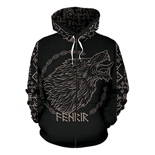 Sweat Vikings loup mythologie nordique pull celte à capuche grande taille