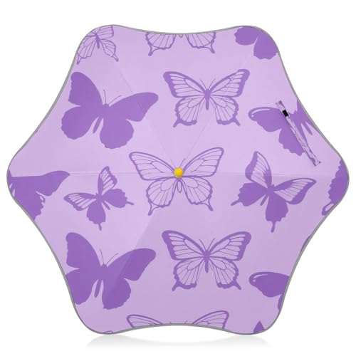 decor gift Kids Outdoor Umbrella Fashion Lilac Butterflies Windproof Umbrella with Reflective Strip for Girls Boys Pinch-Proof