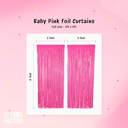 Image of The FOMO Factory Pastel Pink Birthday Decoration Kit | Silver, Pink Balloon Arch Kit + Large Pastel Pink Curtain + HBD Banner | Easy Birthday Decoration for Girls, Kids, Adults (Pink53)