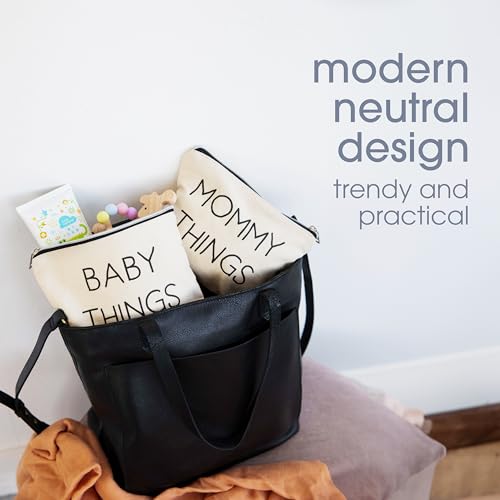 Pearhead Mommy and Baby Things Pouch Set – Canvas Zipper Organizer Bags for Diaper Bag, Travel, Hospital or Nursery Essentials, New Mom Gift