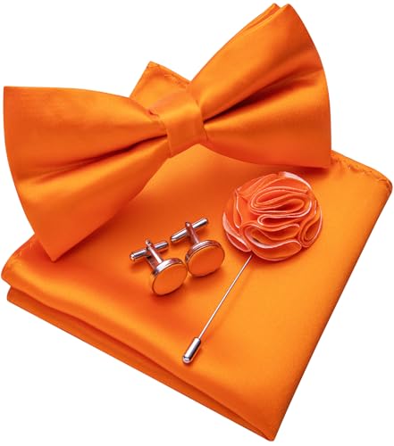 Image of Solid Color Bow Ties for Men Silk Pre-tied Tuxedo Bowtie Set 4PCS | Pre-tied in 3 seconds,adjustable 4PCS bow tie and pocket square cufflinks lapel pin set,wedding,formal,party,prom,graduation