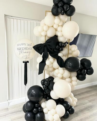 Image of 153Pcs Black and Sand White Balloons Garland Arch Kit - 18 12 10 5 inch Different Size Black Cream White Confetti Balloons for Birthday Wedding Bridal Shower Anniversary Prom Party Decorations