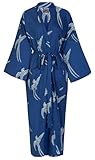 Susannah Cotton Women’s Lightweight Cotton Kimono Robe | Dressing Gown – White Birds on Dark Blue