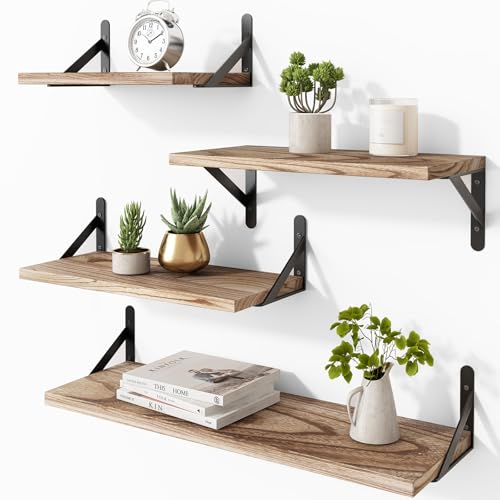 Image of YGEOMER Floating Shelves for Wall Mounted Wall Shelves for Bedroom, Bathroom Storage, Living Room and Kitchen Farmhouse Decor(4 Different Sizes)