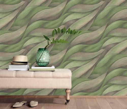 Erismann 10257-07 Papier peint non tissé Tapisserie Murale Motif vagues chic et décontracté Vert brun rouge