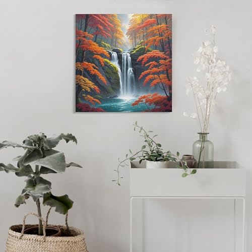 Toile murale abstraite arbres tropicaux rouges tableau carré 60x60