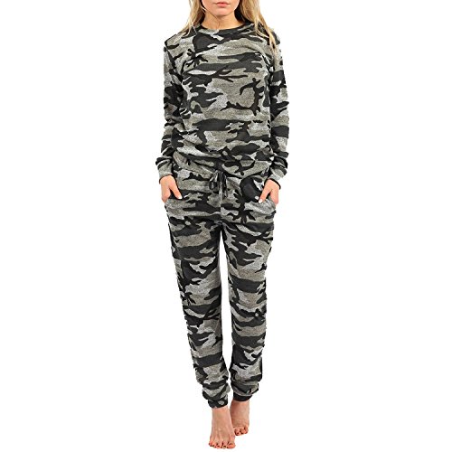 ZEE FASHION New Womens Camouflage Jogging Suit Set Camo Soft Full Tracksuit (8, Camouflage Jogger Set)