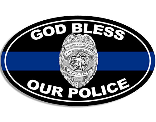 Oval God Bless Our Police Sticker (cop Officer Support Blue