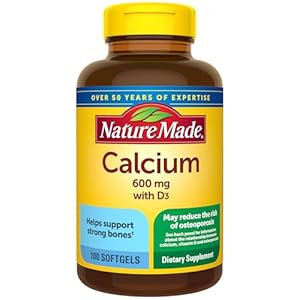 Nature Made Calcium 600 mg with Vitamin D3, Dietary Calcium Supplement for Bone Support, 100 Softgels