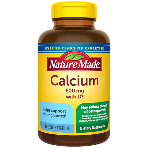 Nature Made Calcium 600 mg with Vitamin D3 for Bone Support, 100 Softgels