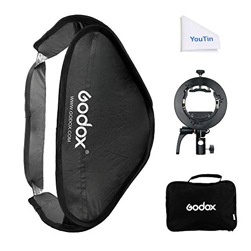 Godox Boîte à lumière Pliable 80 x 80 cm avec Support Godox S2 Speedlite Type S, Support Bowens pour Flash Speedlight