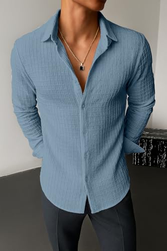 Image of Men's Casual Button Down Shirts Long Sleeve Linen Shirt Fashion Textured Beach Summer Shirts| Men Stylish Shirt | Men Fancy