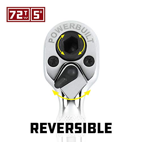 Powerbuilt Stubby Ratchet, Mini 1/4 Inch Ratchet Wrench, Reversible 72 Tooth, Tight Spaces, Quick Release - 940478 - Image 4