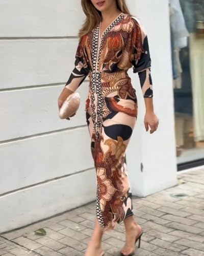 CHICME Women's Bodycon Long Sleeve Dress Casual Plunge V Neck Ruched Midi Dress 2025 Fall Bodycon Slit Office Work Dresses2