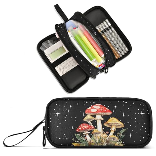 Image of Mushroom Large Capacity Pencil Case Pencil Pouch Pen Box | 3 Compartment Large Storage Pencil Bag for Adults School Office Teen Girl Boy Men Women