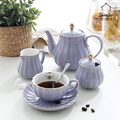 Image of Sweejar 28FLOZ Royal Teapot with Infuser,Porcelain Tea Pot(Purple) | Ceramic Tea Pot with Removable Stainless Steel Infuser, Blooming & Loose Leaf Teapot