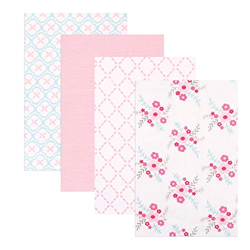 Image of Luvable Friends Unisex Baby Cotton Flannel Receiving Blankets, Floral 4-Pack, One Size