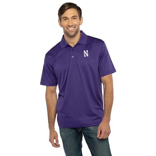 Vantage Apparel Men's Collegiate Premium Moisture Wicking Team Color Icon Polo, Northwestern Wildcats, Large