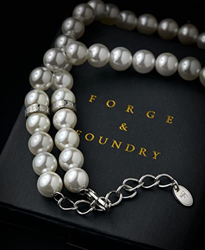 Forge & Foundry Men's 10Mm Shell Pearl Necklace With Polished Stainless Steel Artist-Designed Custom Beads #TOP2