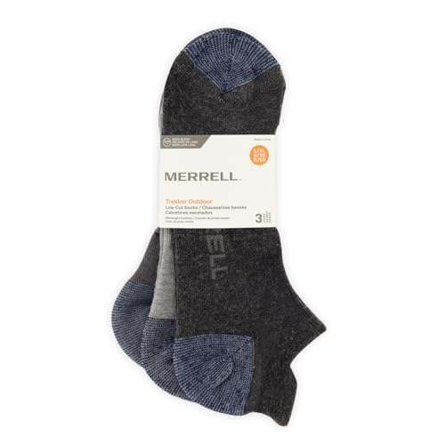 Image of Merrell Unisex 3-pack Trekker Outdoor Low Cut Socks, Wool Blend Moisture Wicking Hiking Socks
