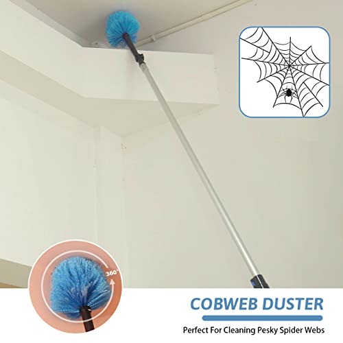 MAYKI 20 Foot High Reach Dusters for Cleaning 5 PCS, Ceiling Fan Dusters with Extension Pole, Cobweb Duster with Extension Pole for High Ceilings/Fans, 2 in 1 Window Squeegee Duster