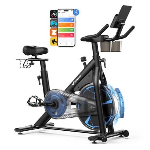 MERACH Heimtrainer Fahrrad mit Magnetischem Widerstand, Leises Hometrainer Fahrrad mit Verbesserter Stoßdämpfender Luftkissensattel, Eigener App, Stabiler H-Rahmen für besseren Halt, Bis 150KG