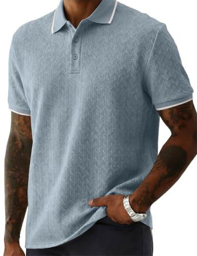 Image of JMIERR Mens Casual Polo Shirt Short Sleeve Vacation Button Summer Beach Knit Stretchy Golf Shirts