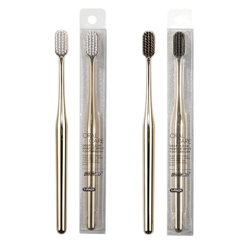 FKWKUW Cepillo De Dientes De Limpieza Profunda, Elimina Las Manchas De Los Dientes, Cepillo De Dientes Suave (Oro - Cerdas Negras)