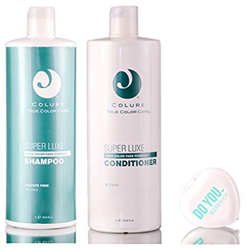 Colure True Color Care SUPER LUXE Shampoo & Conditioner DUO Set (with Sleek Compact Mirror), Zero Color Fade Formula (33 oz / 1000ml - Large Liter DUO Kit)